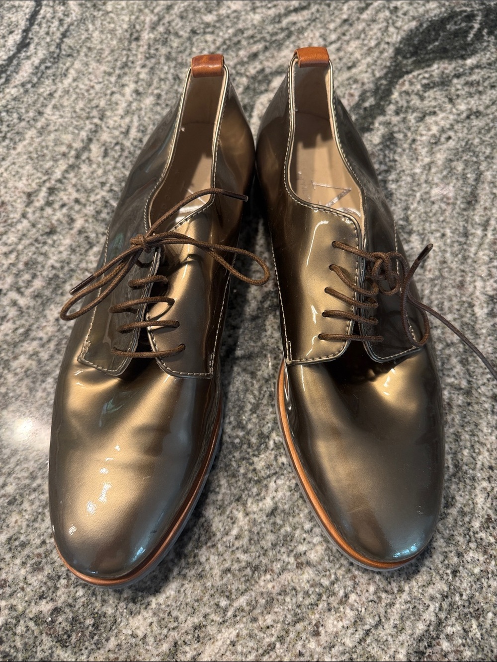 AGL Attilio Guisti Leombruni women’s pewter Patent Leather Lace-Up Dress Shoes